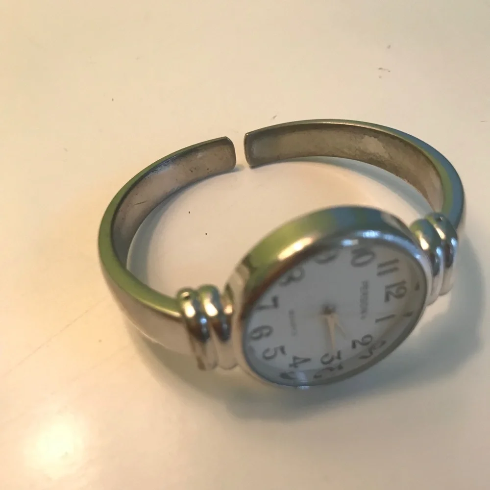 Persona Silver Cuff Watch White Face Black Numbers Jewelry Style